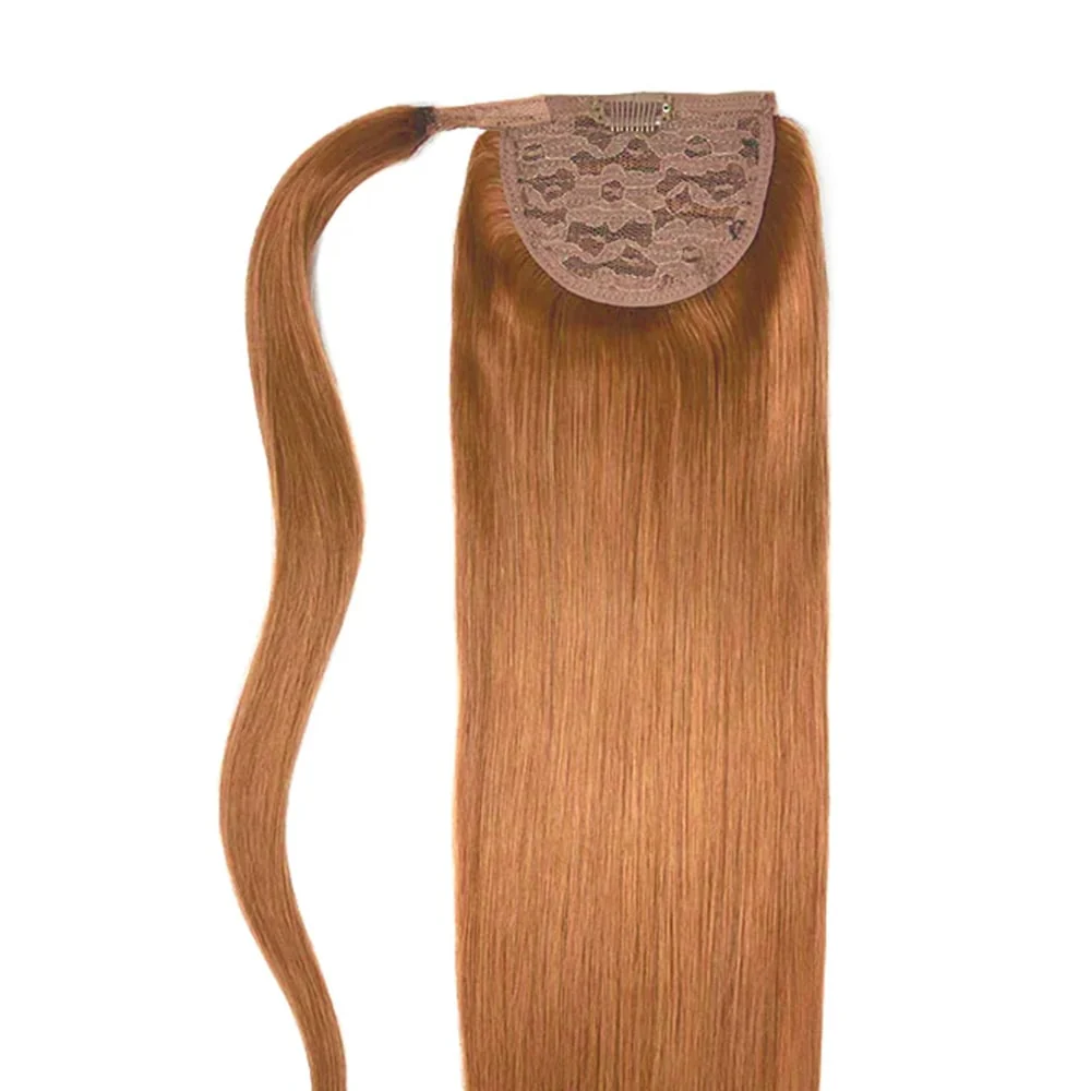 Light Auburn (#30) Straight Up Wrap Around Ponytail Extension - Image 2