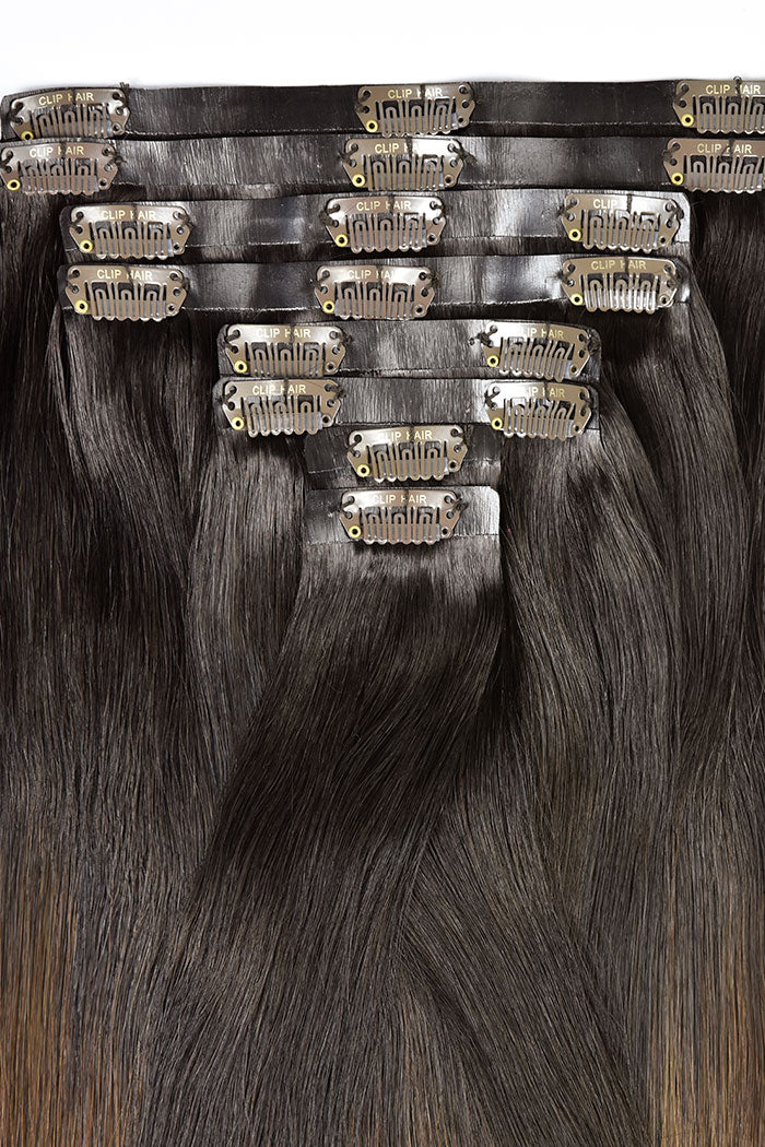 Espresso Melt Balayage Double Drawn Seamless Clip In Hair Extensions - Image 2
