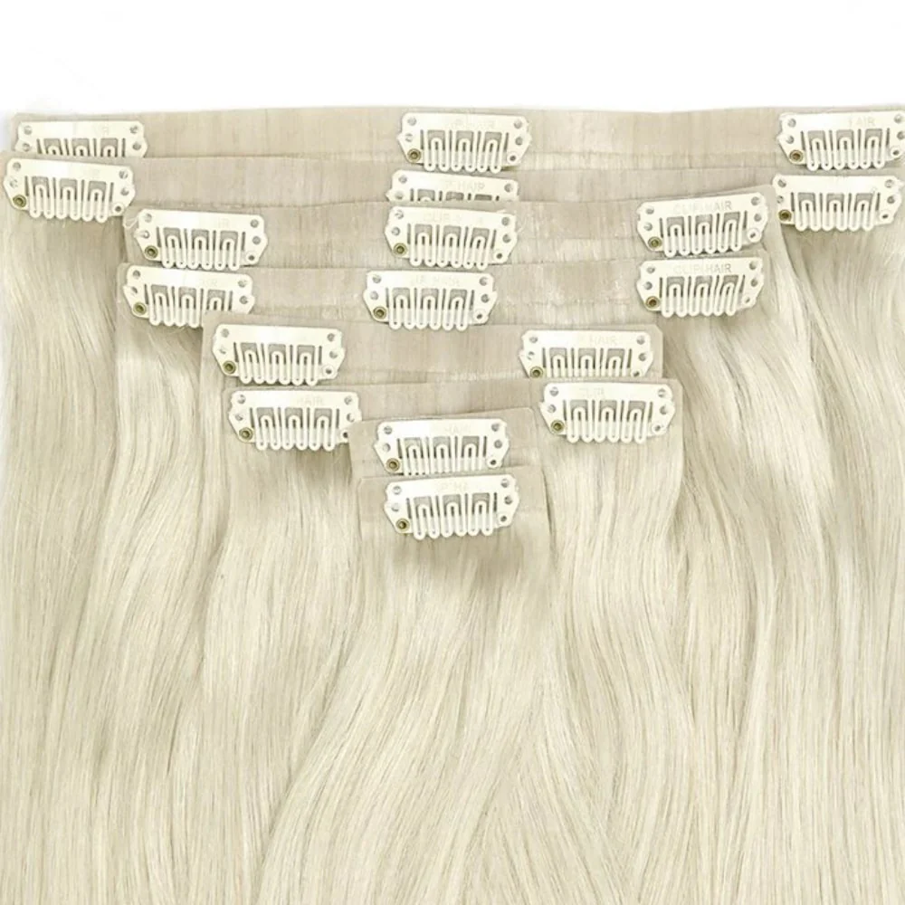 Ice Blonde Double Drawn Seamless Clip In Hair Extensions - Image 2