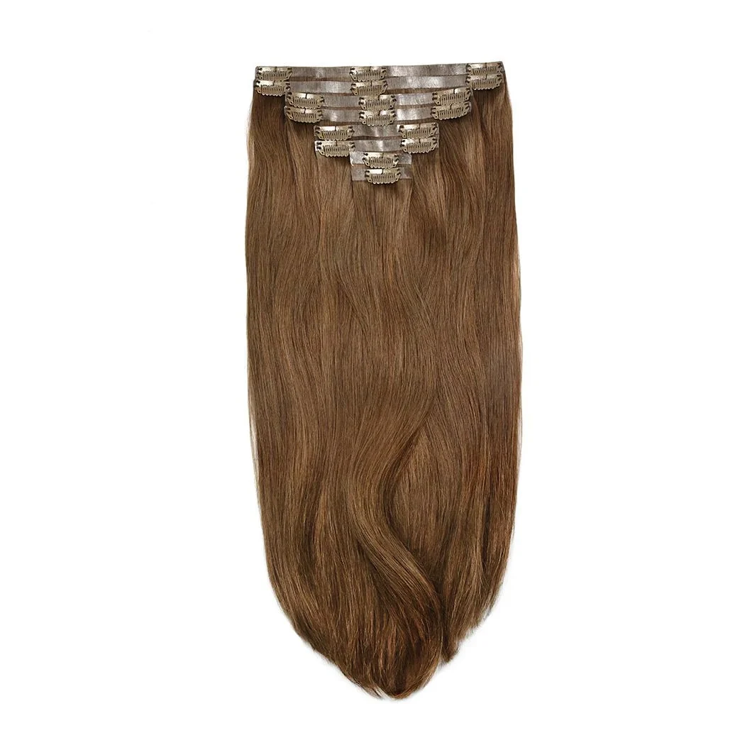Medium Ash Brown (#8) Double Drawn Seamless Clip In Hair Extensions