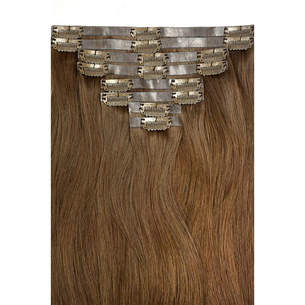 Medium Ash Brown (#8) Double Drawn Seamless Clip In Hair Extensions - Image 2